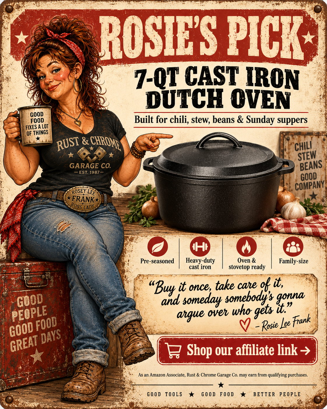 Rosie’s Pick 7-quart cast iron Dutch oven affiliate recommendation