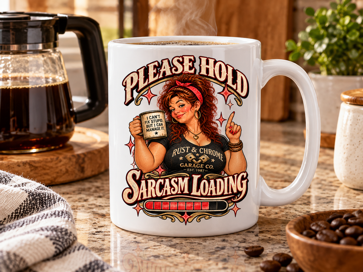 Please Hold, Sarcasm Loading — Rosie Lee 20 oz Coffee Mug