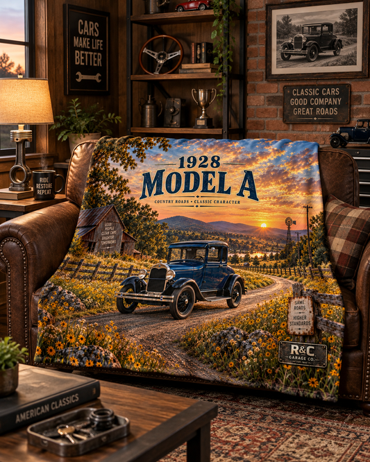 1928 Model A Country Roads Throw Blanket