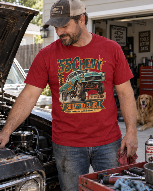 ’55 Chevy Gasser – Built to Raise Hell T-Shirt