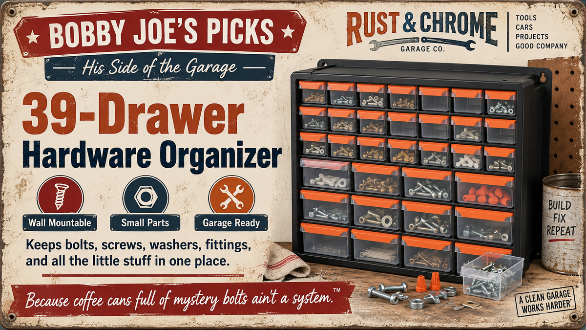 Amazon Basics Wall Mount Hardware and Craft Storage Cabinet Organizer with 39 Drawers, Plastic Garage Organization System with Dividers for Small Parts, Black, Orange, 15" x 6.3" x 18.6"