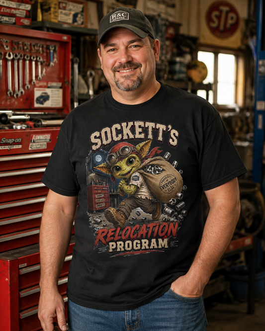 Sockett’s Relocation Program – 10mm Socket Thief Garage Tee
