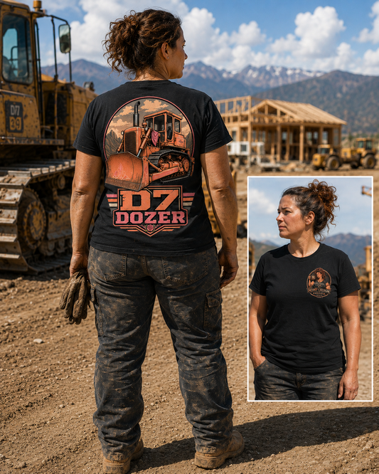 Women’s D7 Dozer Work Shirt – Peach & Pink Heavy Equipment Tee