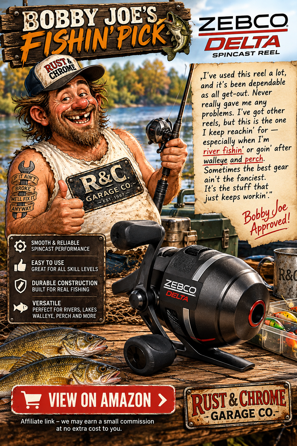 Bobby Joe holding a fishing rod with the Zebco Delta spincast reel