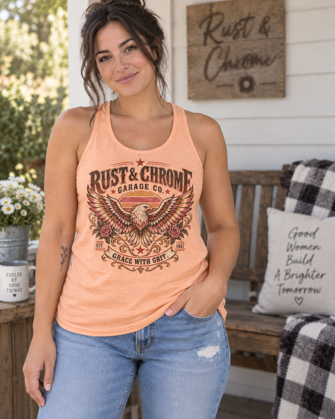 Grace With Grit Women’s Racerback Tank – Rust & Chrome Garage Co.
