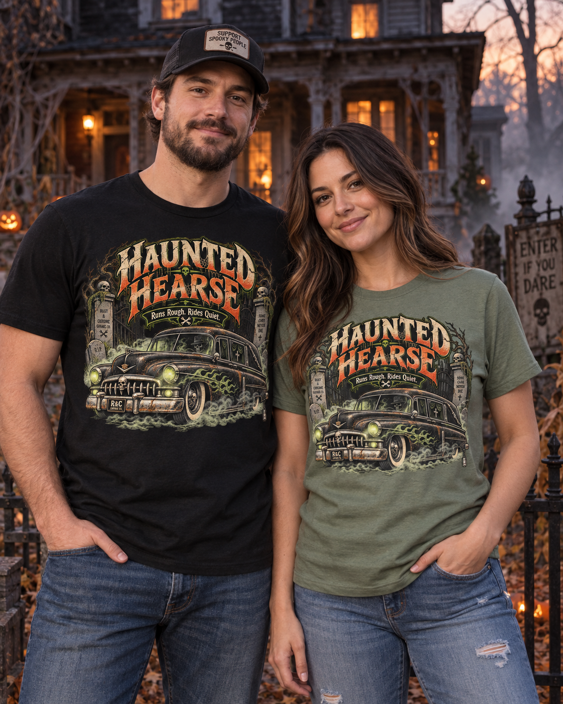 Haunted Hearse – Runs Rough. Rides Quiet. Halloween T-Shirt