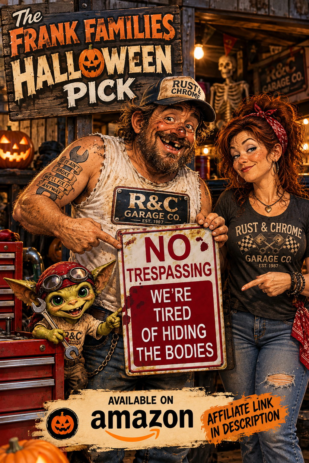 The Frank Family holding a No Trespassing We're Tired of Hiding the Bodies sign