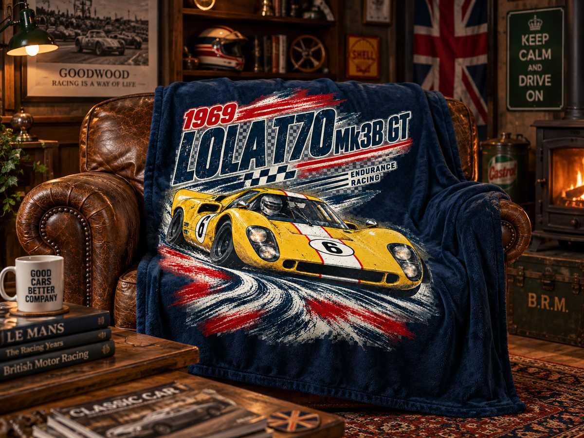 1969 Lola T70 Mk3B GT – British Endurance Racing Throw Blanket