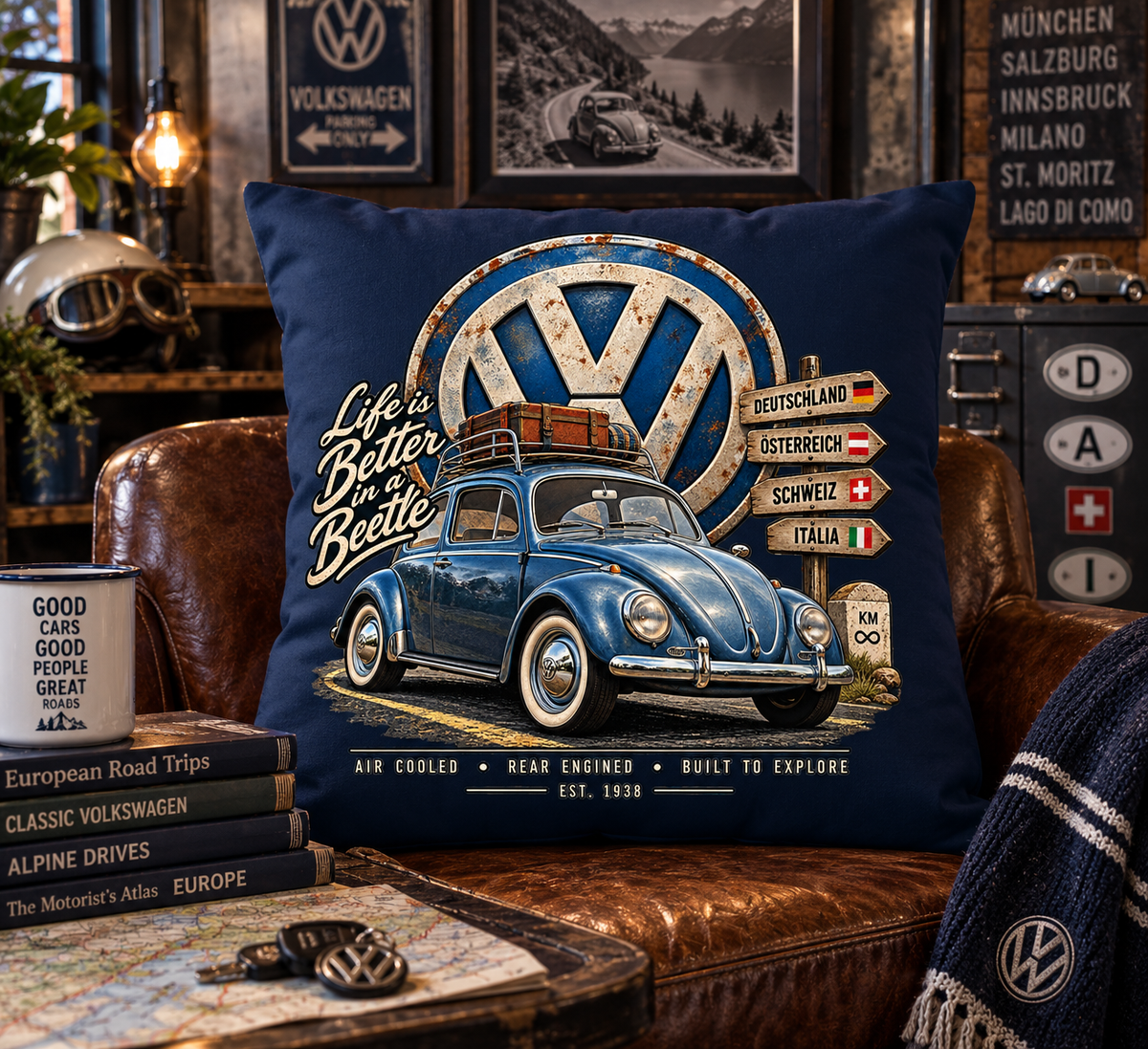 Life Is Better in a Beetle — Air-Cooled Classic Pillow